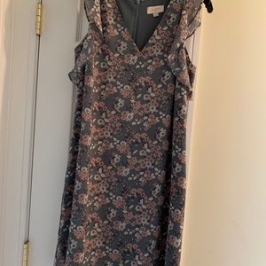 Loft floral grey blue pink dress ruffles